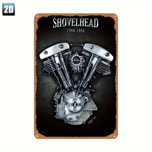 2D Flat, 1pc Vintage Motorcycle Engine Metal Sign - Retro Shovelhead Engine Decor (1966-1984) - Heavy-Duty Iron Garage, for Man Cave, Bar Wall Art - Motorcycle Enthusiast Gift - 8x12 Inches (20x30cm) - Pre-Drilled Holes for Easy H