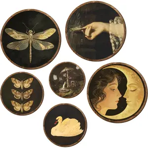 97 Decor Dark Academia Decor - Vintage Butterfly Wall Art, Moody Art Prints Dark Cottagecore Round Wall Hanging For Bedroom Living Room