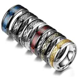 Premium titanium steel stainless steel dragon pattern piece ring couple fashion men's ring wholesale