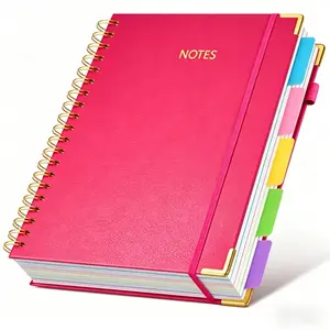 A5 Faux Leather Spiral Notebook with Elastic Band, 300 Sheets Thick 5 Subject College Ruled Notebook, No Ink Bleed Detachable Inner Pages, Wire Bound Journal Planner for College School Office Daily Diary