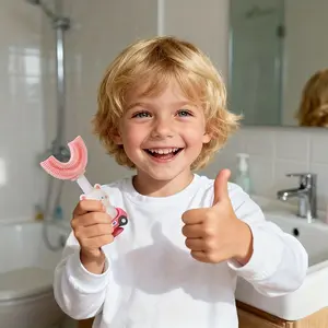 Adorable U-Shaped Silicone Toothbrush for Kids, Cute Bunny Riding Car Design, Perfect Gift for Children, Fun Brushing Experience