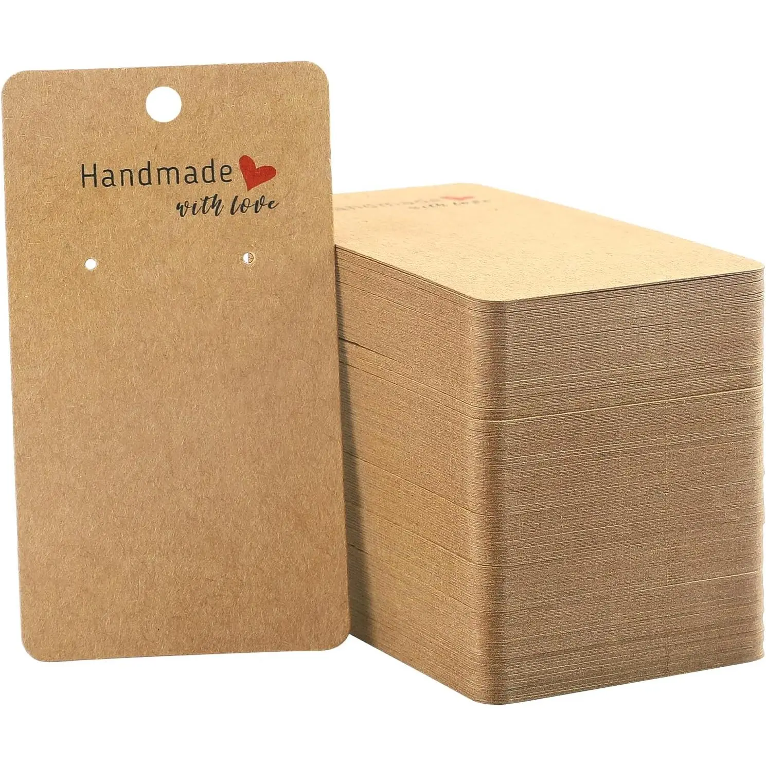 200 Pack  Earring Cards, 2"x3.5" Earring Display Holder Cards,Handmade with Love Hanging Tags,Blank Brown Earring Tags for Selling,Hanging Earring,,DIY Crafts,Retail