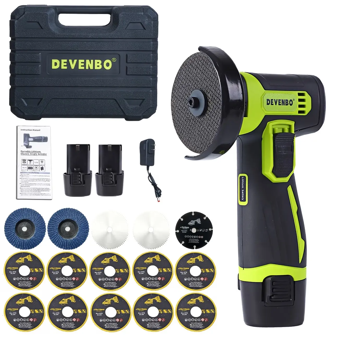 (DealsForYouDays] 12V Cordless Mini Brushless Angle Grinder Kit with  2 pcs 12V 2000mAn Batteries 19500 RPM/Min,for Cutting Grinding Polishing Electric Heavy Duty Handle Power Tools, Blackfriday,Christmas Gift