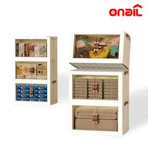 ONAIL Foldable Storage Box with Lid Stackable Household Organiser in Cream White for Kitchen Bedroom Bathroom & Warehouse Large Capacity L XL XXL Sizes