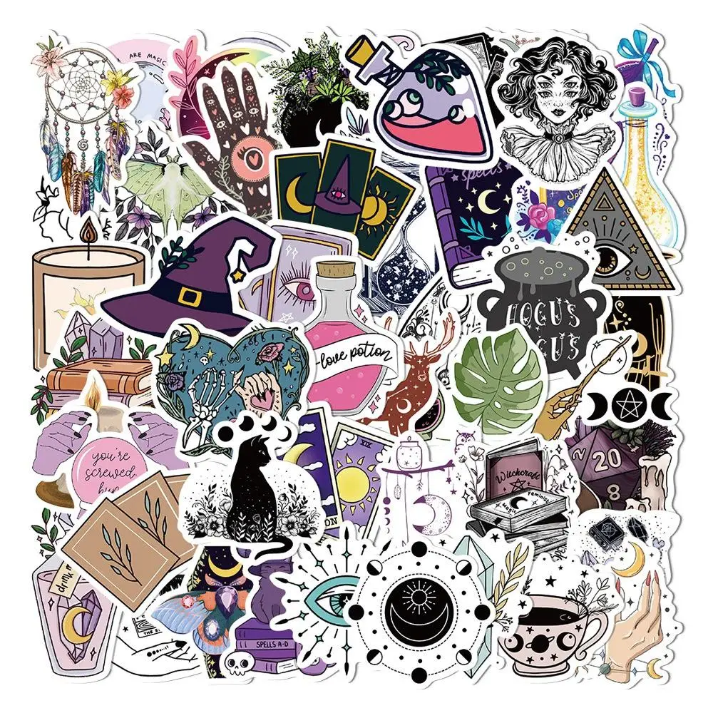 Cartoon Witch Pattern Car Decorative Sticker, 50pcs/set Magic Theme Car Body Sticker, Car Mirror Window Sticker, Car Decoration Accessories