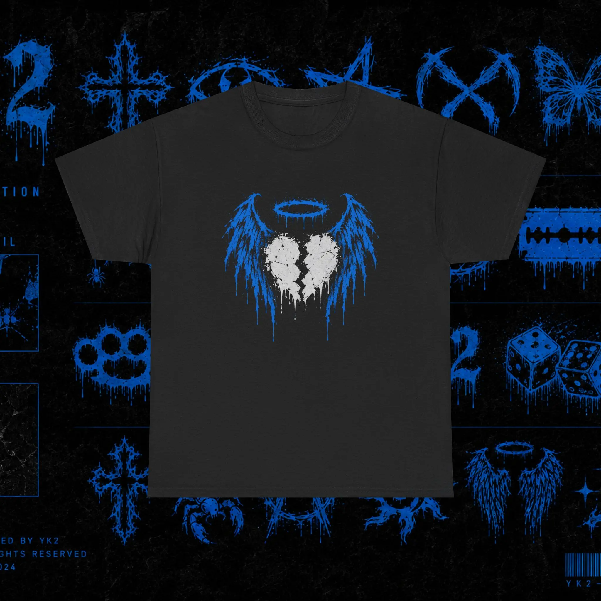 Men's Classic Cotton Top with Angel with a Broken Heart Graphic, Shortsleeve Crew Neck, Seamless Breathable Fabric