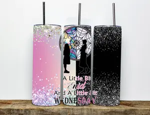 Wednesday Inspired Tumbler, Faux Glitter, Enid and Wednesday, Sublimation Tumbler Travel Mug, 20oz Skinny Tumbler
