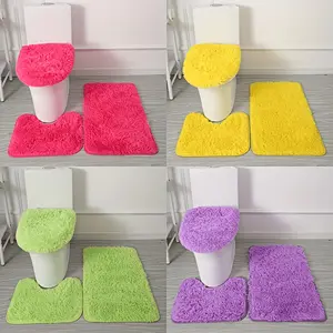 A Set of Three Fluffy, Ultra-Soft, Non-Slip Bathroom Mats Made of Polyester, Featuring Solid Color Velvet, Suitable for Bathtubs, Showers, And Toilets