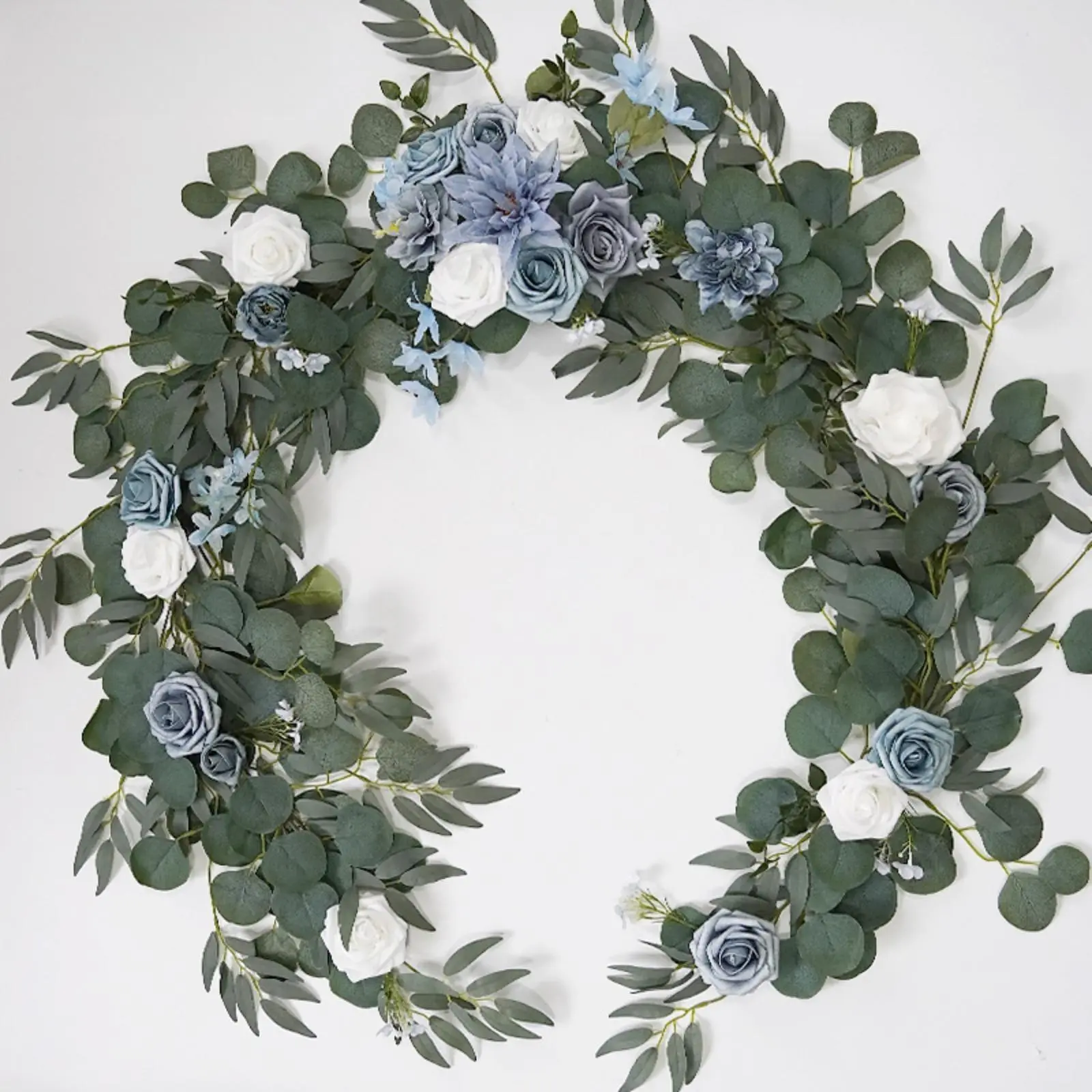 Artificial Eucalyptus Garland with Roses 5.9ft, Wedding Table Runner, Backdrop Garden Party Home Decoration