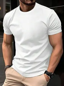 Men's Regular Fit Solid Round Neck Tee, Classic Casual Short Sleeve Crew Neck T-Shirt for Daily Wear, Men's Top for All Seasons, Plain, Menswear