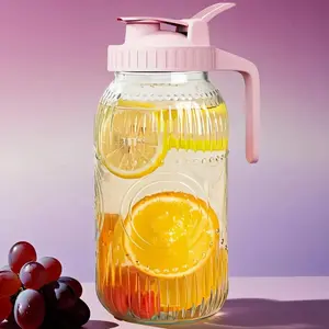 Mason Jar Pitcher Large 64 oz Wide Mouth with Lid - 2 Quart Airtight Glass Jug for Water, Juice, Milk, Tea, Iced Coffee and Drinks