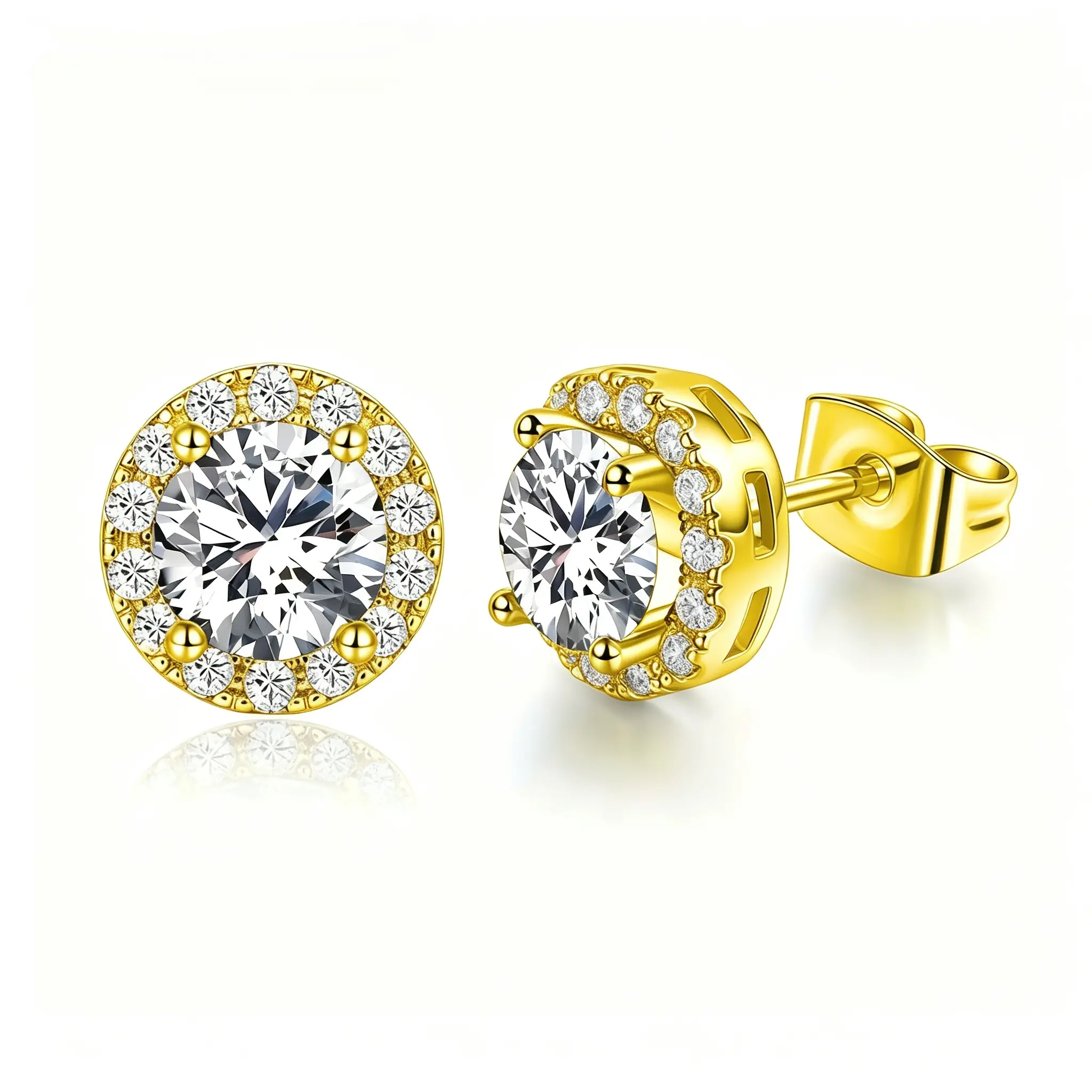 Men's S925 Sterling Silver Moissanite Stud Earrings - Classic Round Cut, VVS1 Clarity, D Color, Hypoallergenic, With Authenticity Certificate