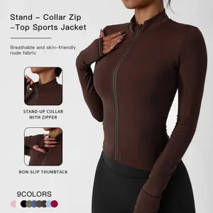 Women's Lightweight Full-Zip Running Sports Jacket, Slim Workout Yoga Sweatshirt with Thumbholes, Athleisure Style Jackets Zip Up