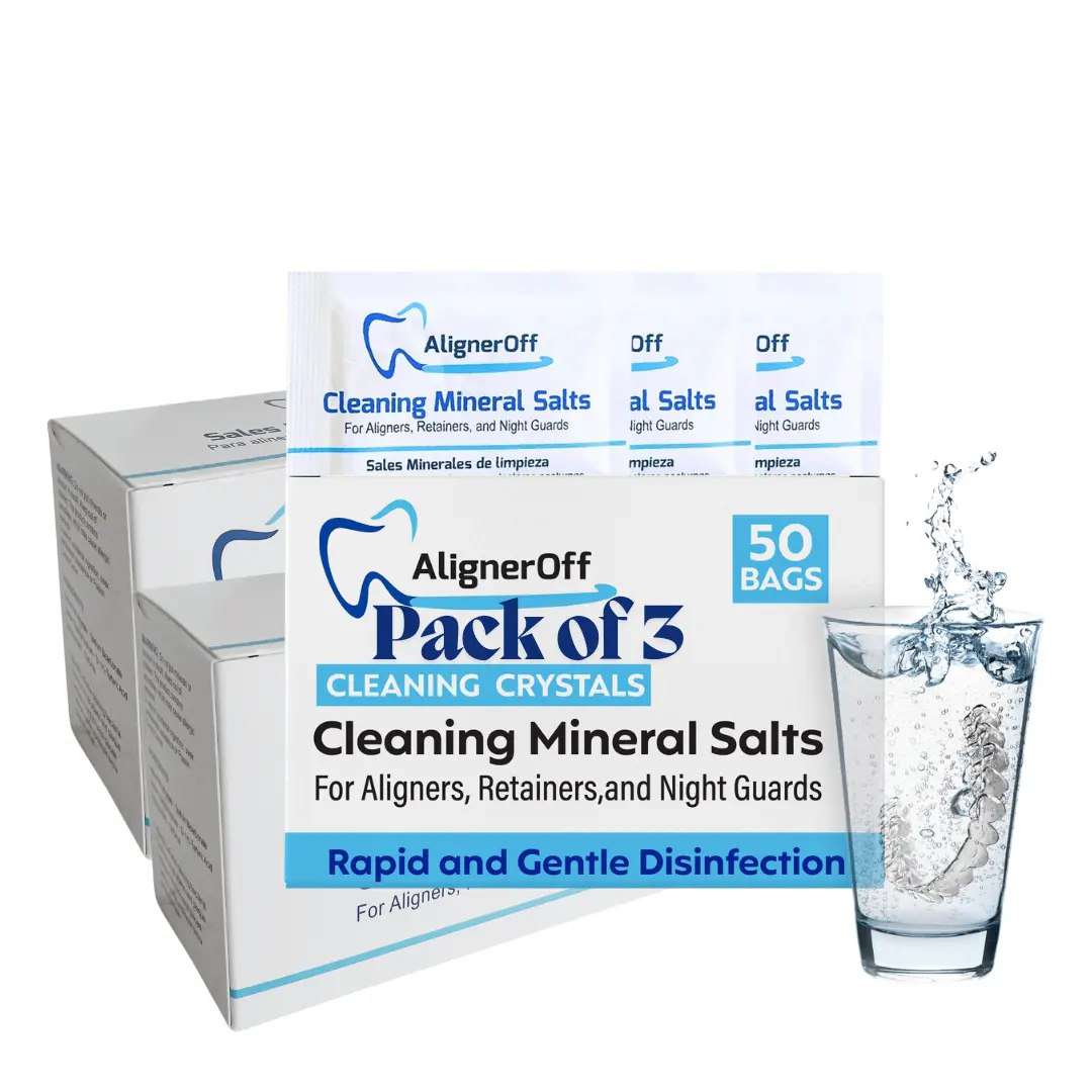 3 Cleaning Mineral Crystal Salts for Clear Aligners and Retainers| Compatible with Nightguards and Dentures| Daily or Weekly Used| 150 Packets