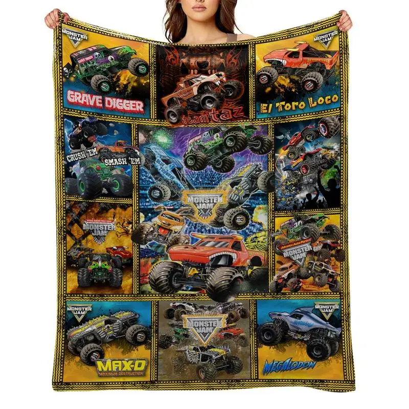 Soft Funny Monster Jam Flannel Throw Blanket, Breathable Wrinkle-Resistant All-Seasons Family Blanket with Fashionable Print, Ideal Gift for Birthdays, Christmas, Thanksgiving (B-4)