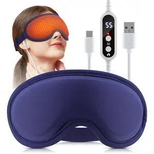 3D USB Heated Vibration Eye Massager Sleep Mask, 5 Heat Levels & 6 Vibration Modes, Dark Blue Light Blocking Hot Compress Eye Mask with 15-Min Auto Timer, Skin-Friendly Sponge Eye Heating Pad for Relieving Eye Strain, Dark Circles & Better Sleep