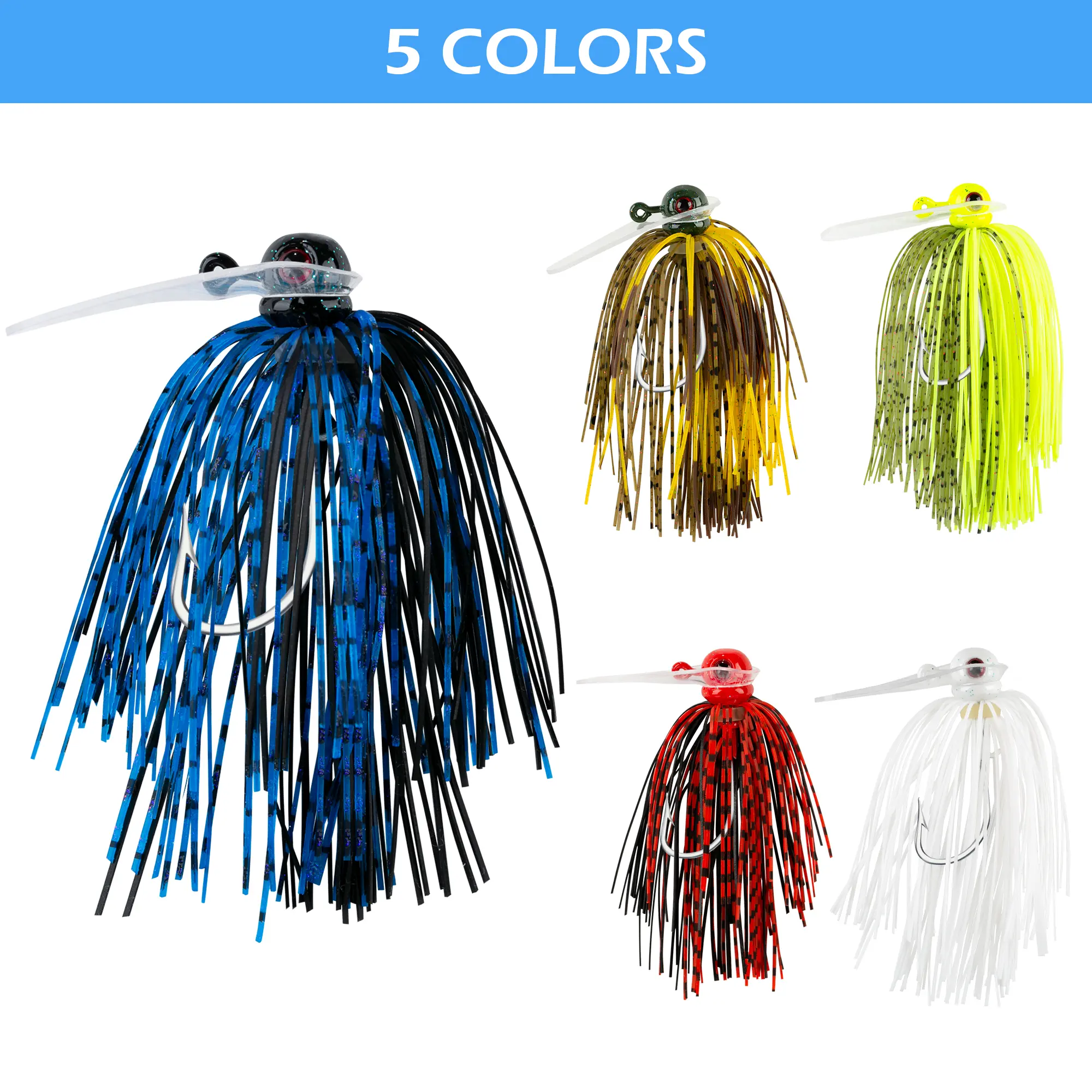 Bombrooster Fishing Lures 5-Pack, Weedless Skirted Ned Rigs with High-Quality Silicone Skirts, 3D Fish Eyes, and Sharp Hooks for Saltwater & Bass Fishing, Saltwater Fishing