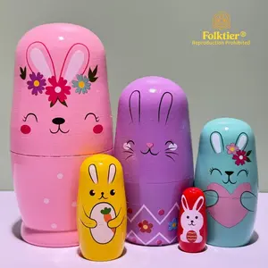 1 Set Russian Nesting Dolls, Pink Rabbit Matryoshka Dolls, Wooden Educational Toys for Kids, Crafts & Collectible Souvenirs, Ideal Gifts for Christmas Halloween Easter Thanksgiving Valentine's Day Ramadan New Year Birthday Party Wedding.