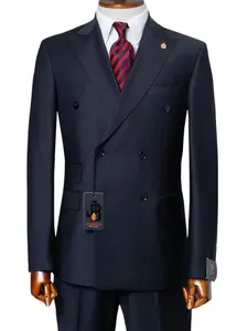 JB 100% WOOL Solid Color Double Breasted Navyblue  2pc Suit Set with Plain Buttons