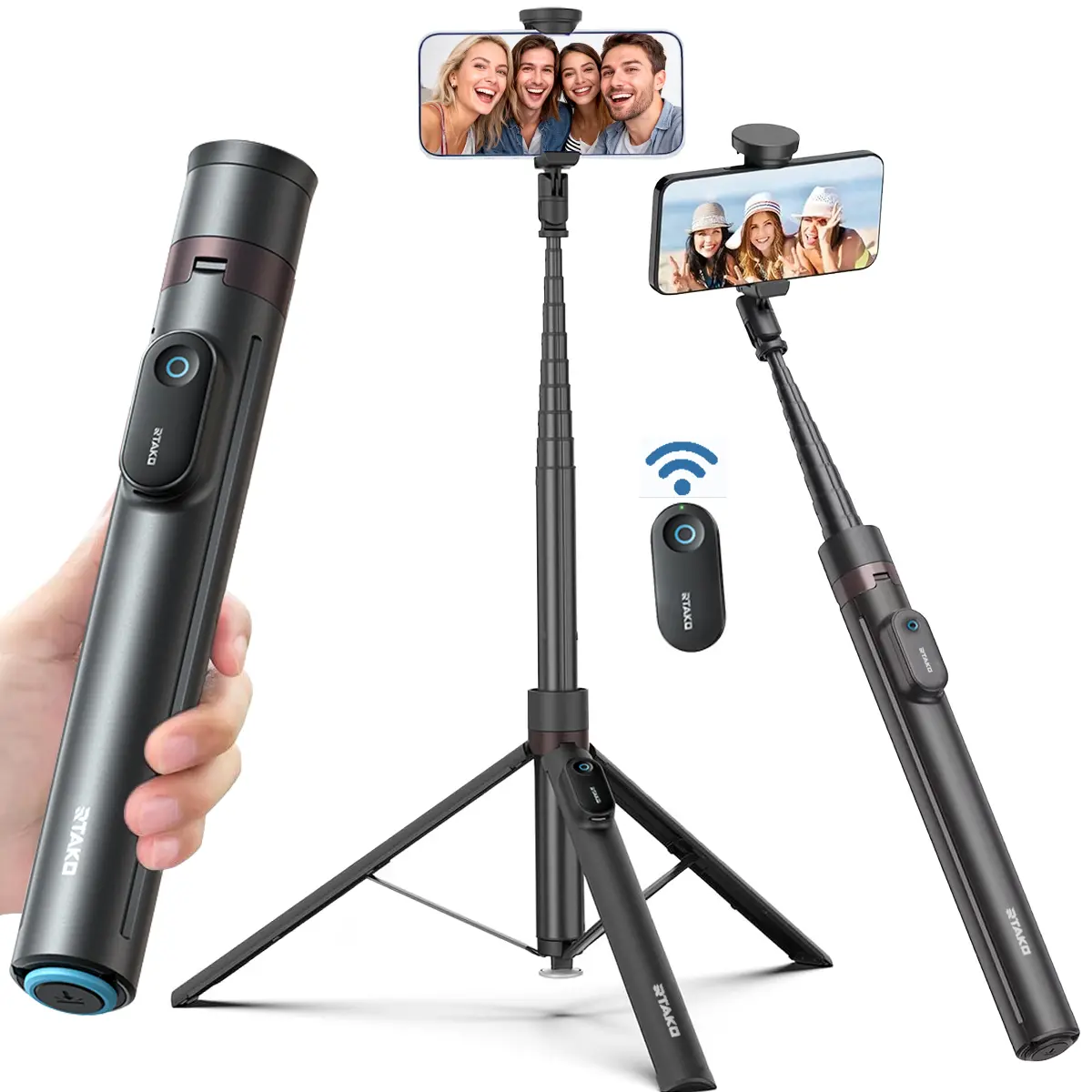 67" Portable Selfie Stick Tripod with Bluetooth Remote - 1-Click Open, Universal for 4-7 in Mobile Phones (Apple, Samsung, Xiaomi, Huawei) - Travel Gadgets, Smartphone Accessories for Tourist Self-Takes, TikTok Shoots