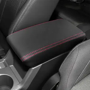 Leather Center Console Armrest Cover for Subaru Crosstrek Accessories 2024 2025 Impreza 2024 2025 Console Cover Interior Box Anti-Scratch Leather Center Armrest Decoration (Red Stitches)