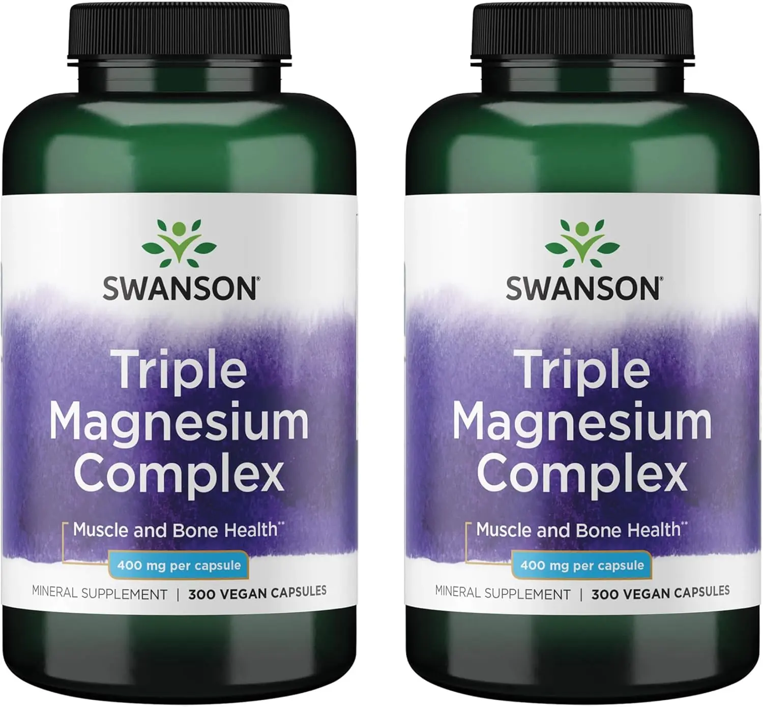 Swanson Triple Magnesium Complex - Mineral Supplement - Natural Support - Featuring Citrate, Oxide & Aspartate - (300 Capsules, 400mg Each - Pack of 2)