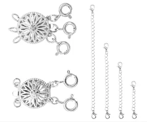 2PCS Necklace Layering Clasps for Women - Silver Tangle Free Multiple Bracelet Lock Connectors, Necklace Separator Connector Necklace Chain Extender for Bracelet Jewelry Crafts
