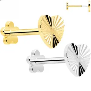 18 Gauge Titanium Flat Back Earring Threadless Reversible Heart