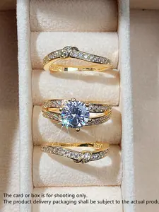 3 Piece Elegant Zirconia Ring Set for Women, Wedding Promise Rings, Stackable Engagement Ring, Stackable Finger Rings, Wedding Engagement Anniversary Gift, Copper Material, All Seasons Fashion Accessories