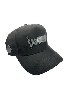 Sad Boyz Junior H Trucker Suede Hat Red & Black Unisex Baseball Cap for Casual Occasions Dry Clean Only - Black/Black