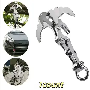 Outdoor Stainless Steel Folding Hook, Multi-Functional Hook with 4 Claws, Durable for Hiking, Camping, Backpack Fixing, Survival Foldable Hook, Carabiner for Leash