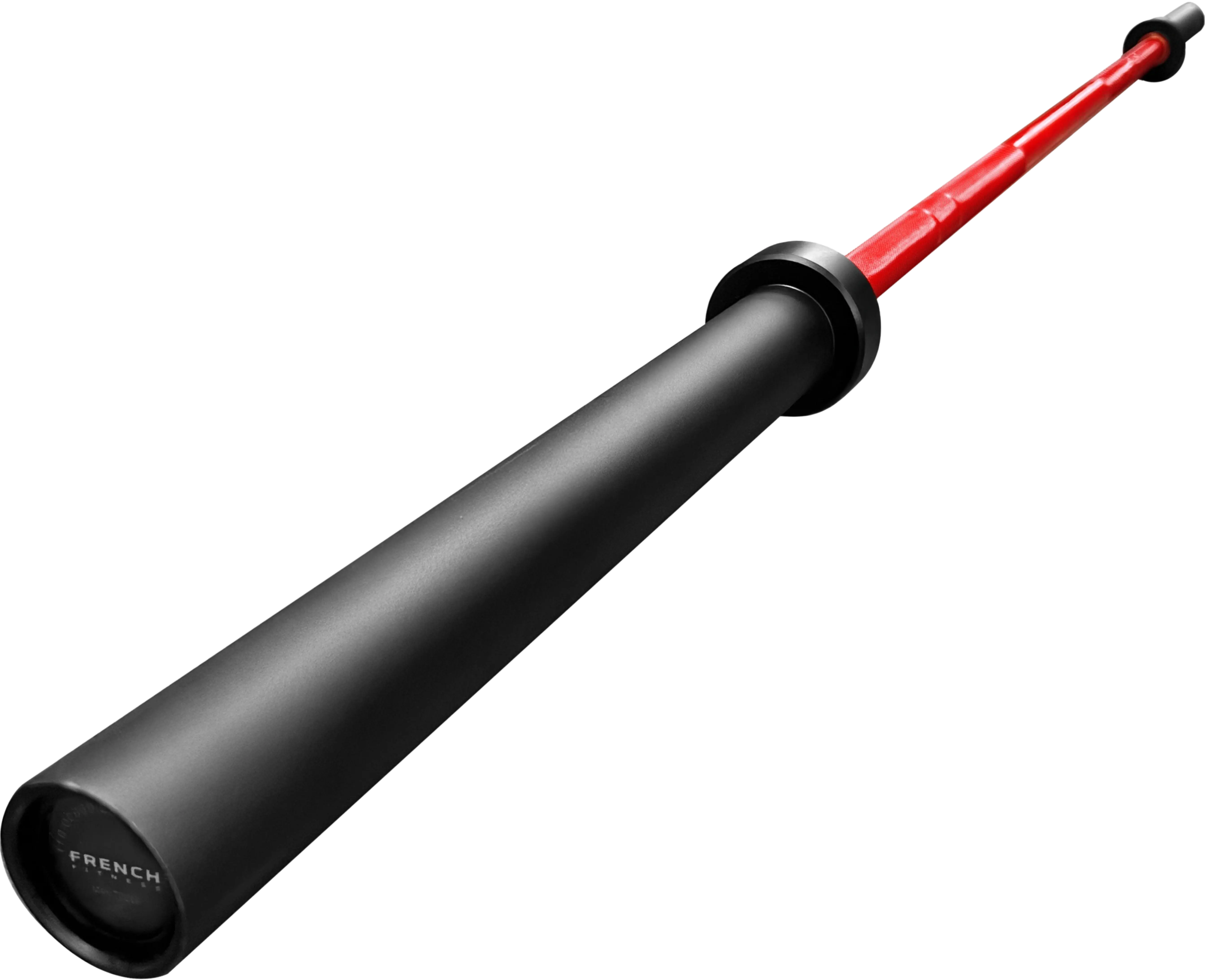 French Fitness Red 7in Cerakote Olympic Barbell - 45lb, 86in Length, 1500lb Capacity, Cerakote Shaft, Dual Knurlings, No Center Knurl, Rust-Resistant (New), 45 Lb