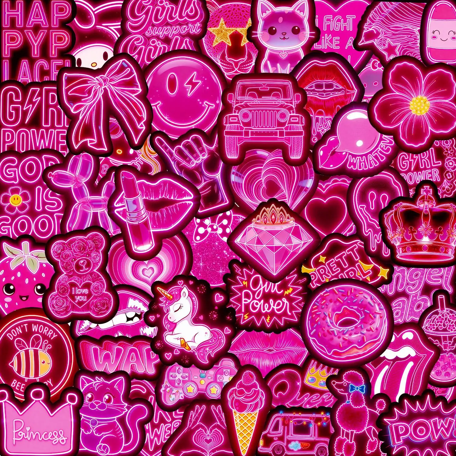 53PCS Y2K Pink Aesthetic Sticker Packs, Waterproof Neon Coquette Cute Sticker Packs for Skateboard, Luggage, Planner Supplies & Scrapbooking (Mobile Phone Accessories)