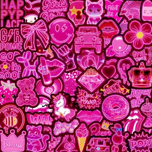 53PCS Y2K Pink Aesthetic Stickers Pack, Waterproof Neon Coquette Decals for Skateboard Luggage Scrapbooking, Cute Planner Supplies Decorate your life with these glowing pink preppy stickers! Which one is your vibe
