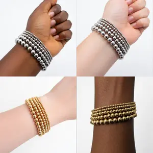 5 IN 1 Luxury Multi-Layer Beaded Bracelet Set for Women – Stretch Stackable Ball Bracelets in 14k Gold & Silver – Elegant Jewelry
