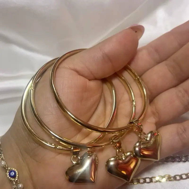 Chunky heart bangle bracelet