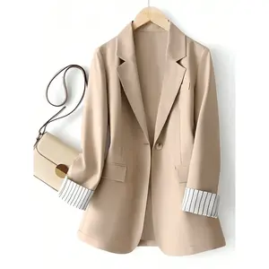 Women's Striped Button Front Shirt Sleeve Regular Fit Blazer Jacket, Casual Fashion Outerwear for Women Daily Wear & Office Use