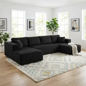 Elseady 2-Package 132" Modular U-Shaped Sectional Sofa Set - Plush Corduroy Cloud Couch with Double Chaise, No Assembly, High-Resilient Memory Foam, Pocket Springs, 1200 lbs Heavy-Duty Indoor Living Room Apartment Furniture
