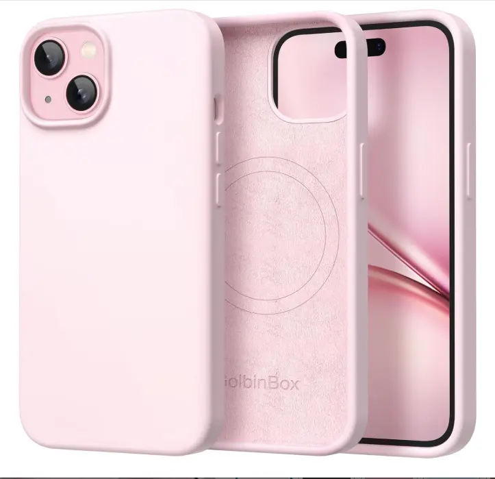 for iPhone 15 Case, Compatible with MagSafe, [Soft Anti-Scratch Microfiber Lining], Slim Liquid Silicone Shockproof Protective Phone Case for iPhone 15 6.1 inch, Chalk Pink