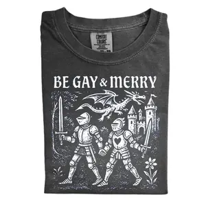 Be Gay & Merry Medieval Shirt: Fantasy LGBTQ Tee with Gay Pride Castle Dragon Design, Funny Unisex Comfort Colors T-Shirt, Pigment Dyed Vintage Faded Look, Heavyweight Relaxed Fit Soft Cotton Casual Streetwear for Everyday Comfort