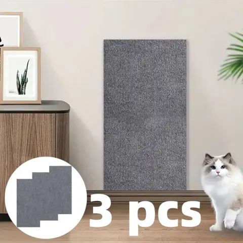 Cat Scratching Pads, 3 Pcs Trimmable Self-Adhesive Cardboard Pads with Tough Polyester Mat, Freestanding 23.6" x 11.8" Classic Style, Nail Care Chew Resistant, Climb Function, Sofa Protection, Fits Wall/Cat Tree