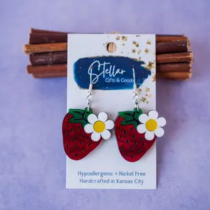 Strawberry with Daisy Dangle Earrings