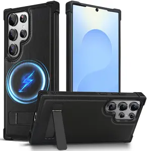 KEZiHOME for Samsung Galaxy S24 Ultra Case with Kickstand, Stronger Magnetic S24 Ultra Phone Cover, Genuine Leather Shockproof TPU Protection Bumper Design for Samsung S24 Ultra Case