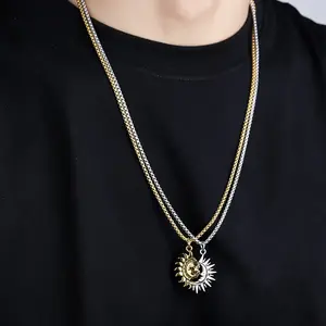 Trendy and unique bestselling asymmetrical sun and moon patchwork light luxury niche sweater necklace accessories for women