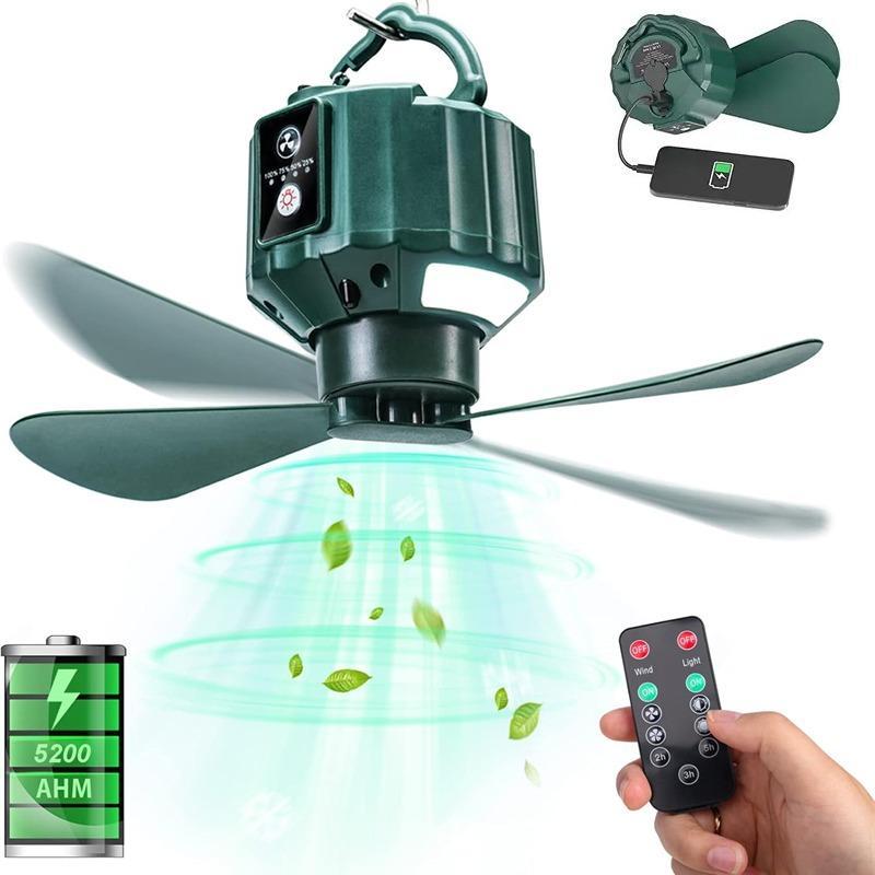 Portable Ceiling Fan Light, 1 Set 5200mAh 3 Speed Adjustable Outdoor ...