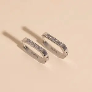 Crystal Oblong Huggie Hoop Earrings