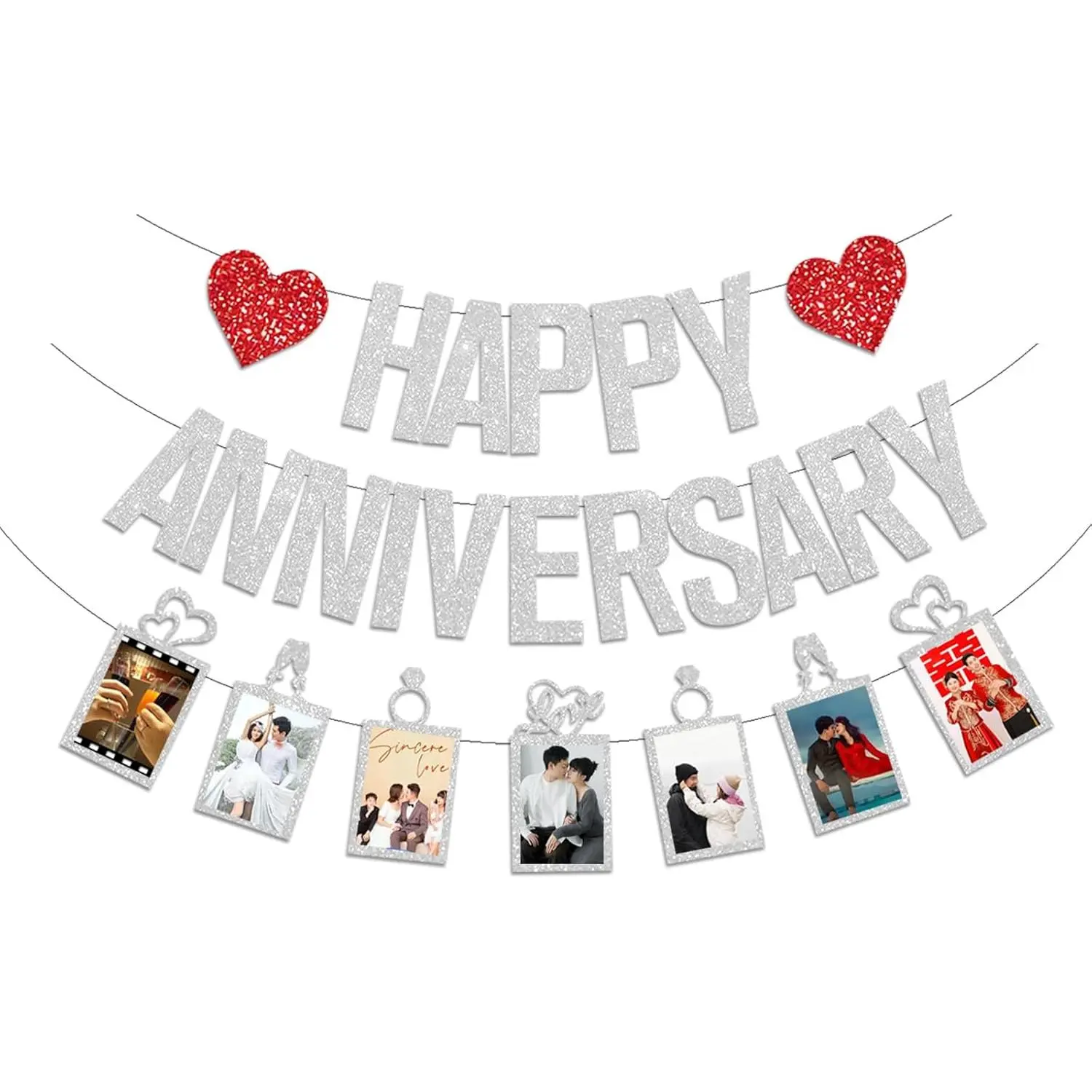 Glitter Happy Anniversary Photo Banner Set - Festive 4x6 Inches Synthetic Capsules & Ribbon Backdrop for Celebration Decorations, Party Decorations Banners, Banner And Photo Banner