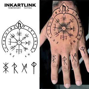 INKARTLINK [2 Sheets] Viking Compass Vegvisir & Norse Runes Temporary Tattoo for Men Women, Waterproof Fake Hand Tattoo