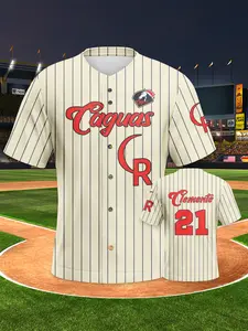 Caguas Criollos Baseball Jersey, Classic Striped Design, Tribute to Clemente, Sporty Loose-Fitting, All Seasons Wear, All over Print