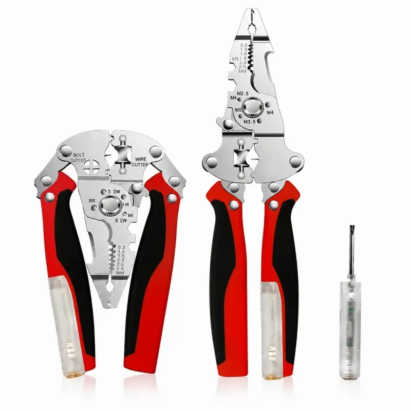 10 Inch Industrial Grade 16-in-1 Wire Stripping Kit, Stainless Steel High Leverage Electrical Pliers, Power Cable Cutter, Non-Contact Voltage Tester with Detachable Test Probes，Multifunctional Wire Stripper